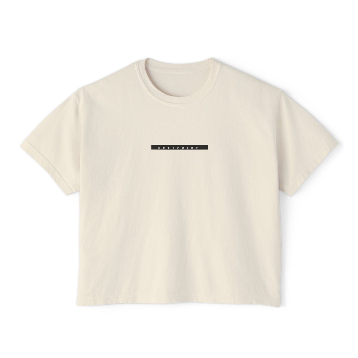 The 1991 Tee — Boxy Cropped in cream, front view with Bodypoint logo bar across the chest