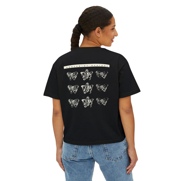 Model wearing the 1991 Tee — Boxy Cropped in black, back view showing the 1991 archive print