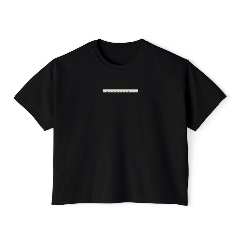 The 1991 Tee — Boxy Cropped in black, front view with Bodypoint logo bar across the chest