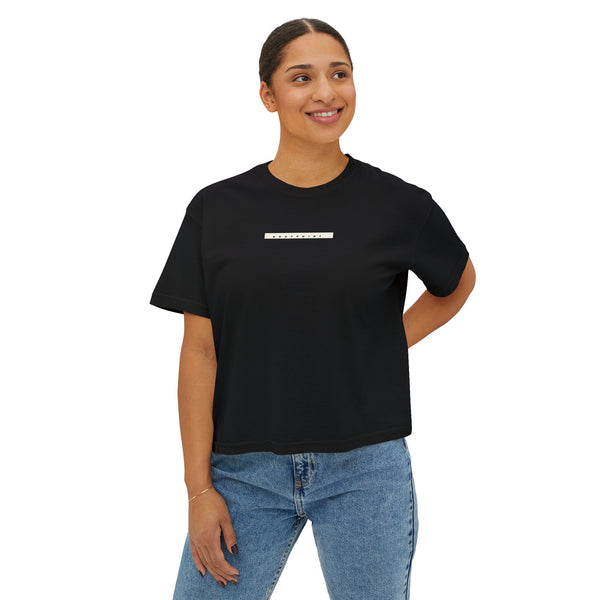 Model wearing the 1991 Tee — Boxy Cropped in black, front view