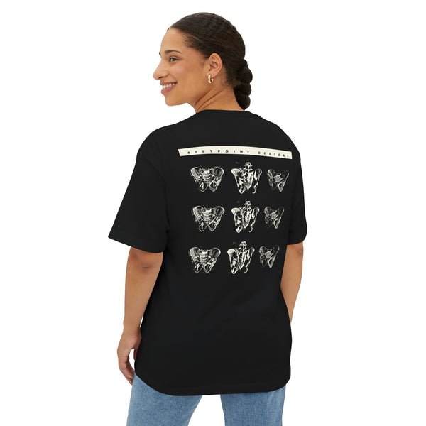 Model wearing the 1991 Tee — Unisex Boxy in black, back view showing the 1991 archive print